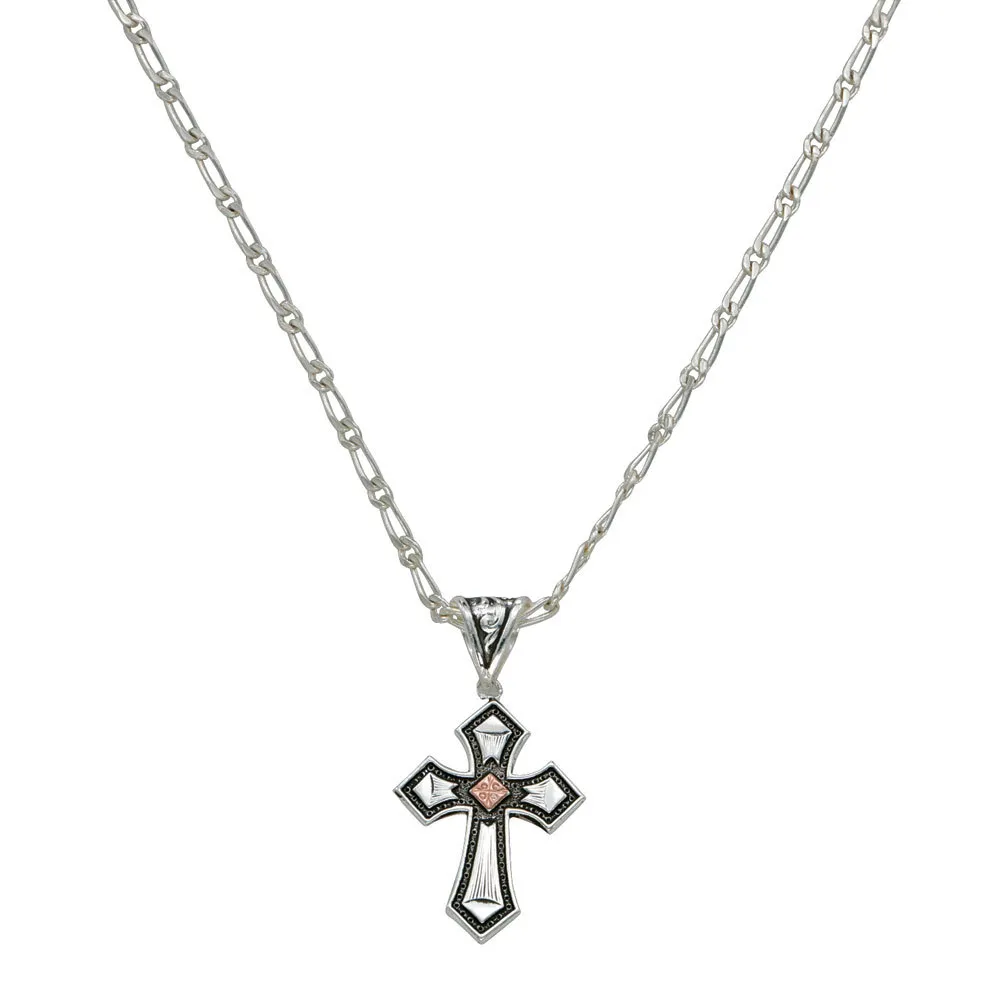 Antique Copper Diamond Cross Necklace
