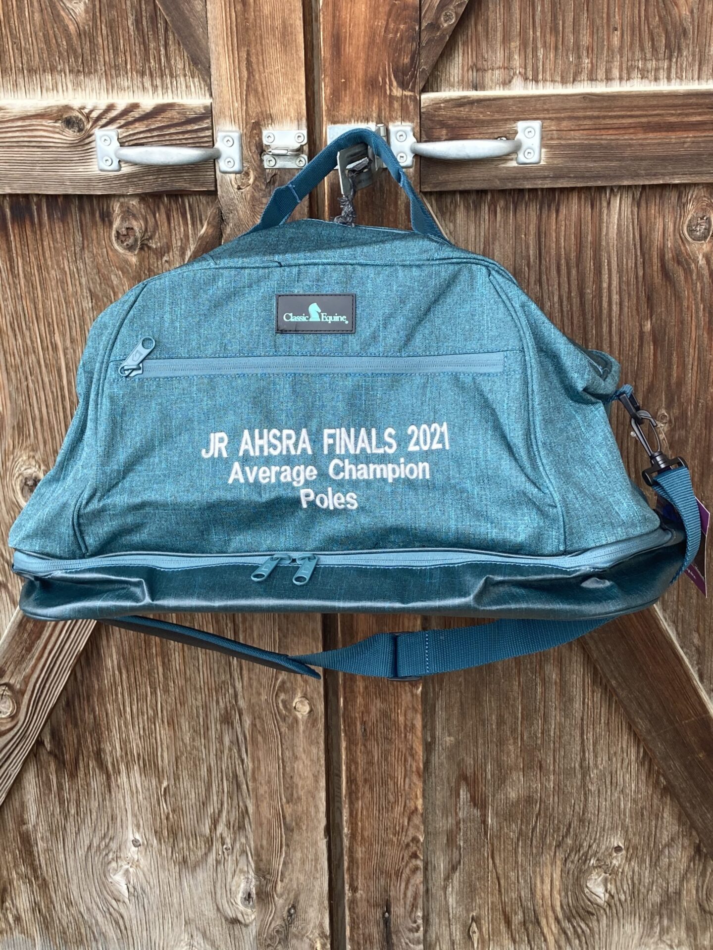 Words Embroidered Duffle Bag in Blue Color
