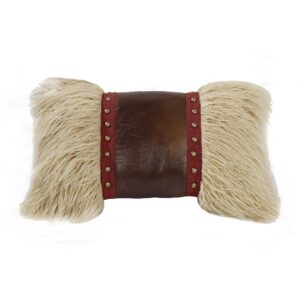 Ruidoso Mongolian Fur Accent Pillow Studded Leather Copy
