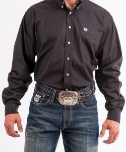 A Solid Black Button Down Full Sleeves Shirt