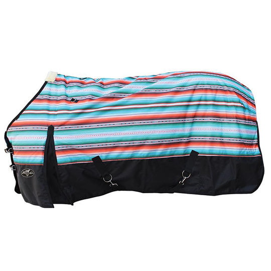 A Blue and Pink Striped Turnout Horse Blanket