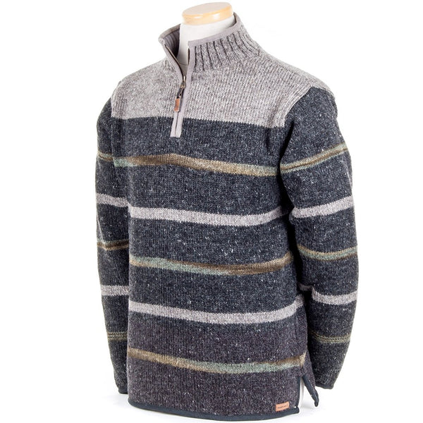 A Grey Gradient Sweater With White and Brown Stripes