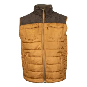 A Yellow and Brown Color Vest With a Zipper