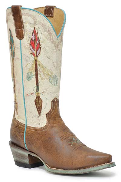 A Roper Snip White and Tan Color Boot