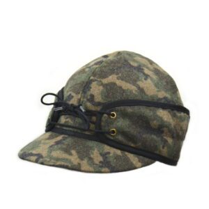 A Camouflage Railroad Cap With Draw Strings