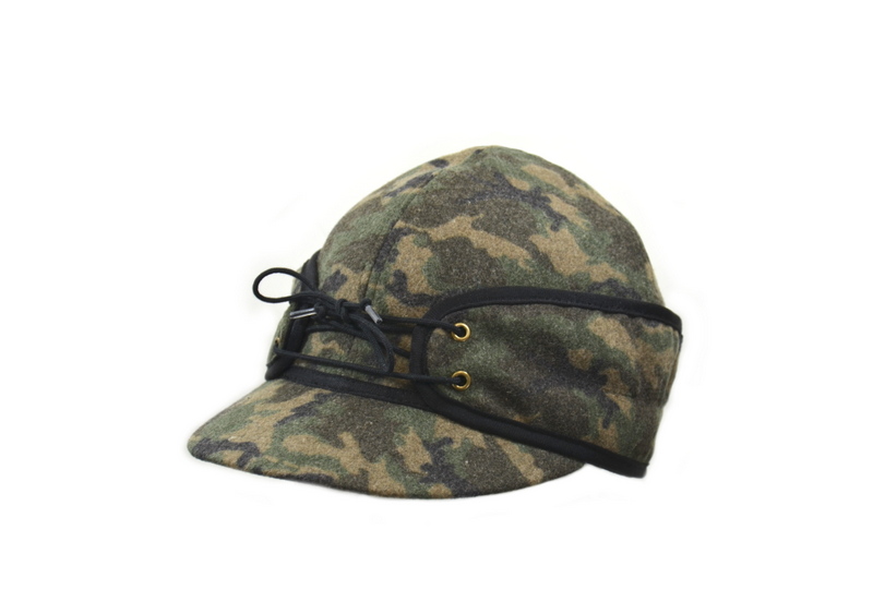 A Camouflage Railroad Cap With Draw Strings