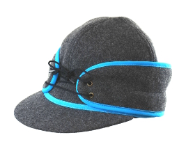 A Wool Blend Railroad Cap in Charcoal and Blue