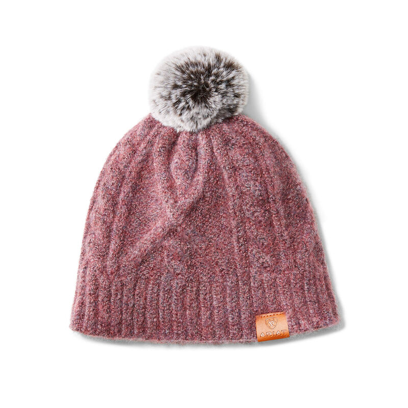A Pink Color Woolen Beanie With Whites Pom Pom