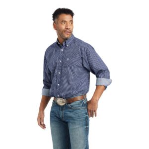 A Man in a Blue and White Checks Shirt