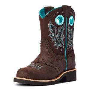 A Brown Leather Boots for Woman With Blue Design Copy
