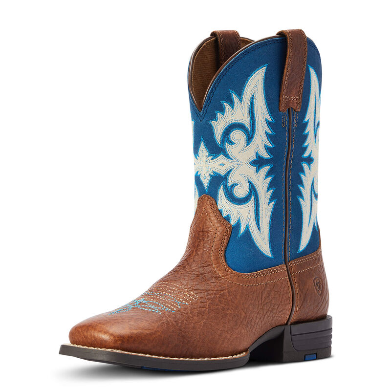 A Leather Boots for Woman With Blue and White Design