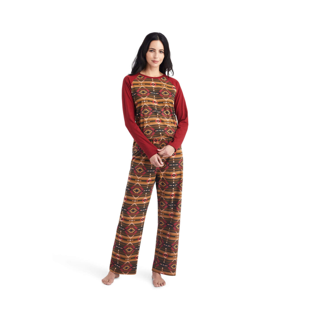 A Woman in a Brown Color Pajamas Set With Native Print