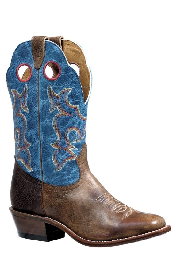 A Vintage Square Toe Boots With Blue Design