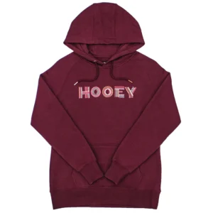 A Burgundy Color Hoodie With Hooey Wording