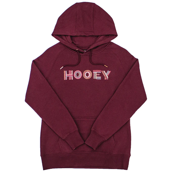 A Burgundy Color Hoodie With Hooey Wording