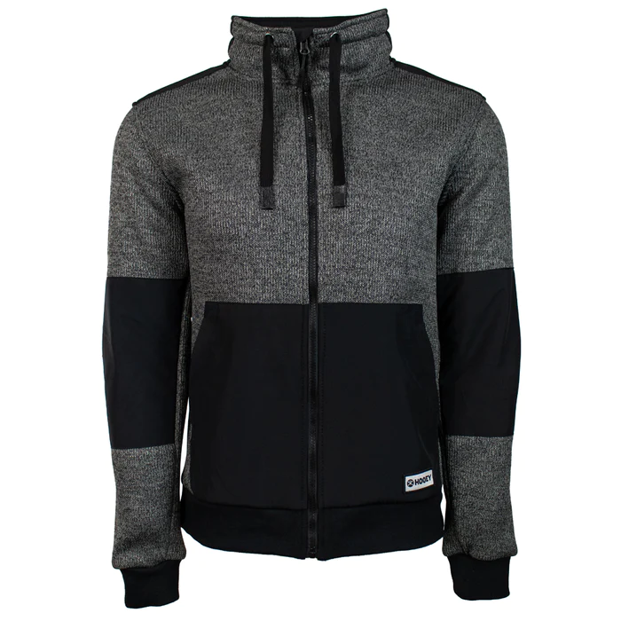 Grey and Black Color Drawstrings Sweater With Front Zipper