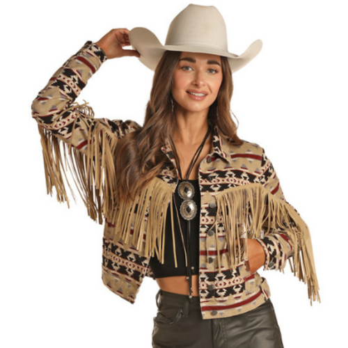 A Woman in a Brown Color Jacket With Tassels