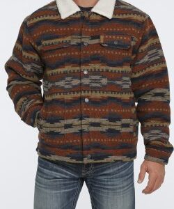 A Man in a Brown and Cream Pattern Black Button Down Sweater