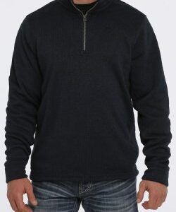 A Man in a Black Pullover Sweater With Zipper