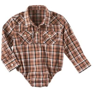 A Brown and White Checked Onesie for Infants