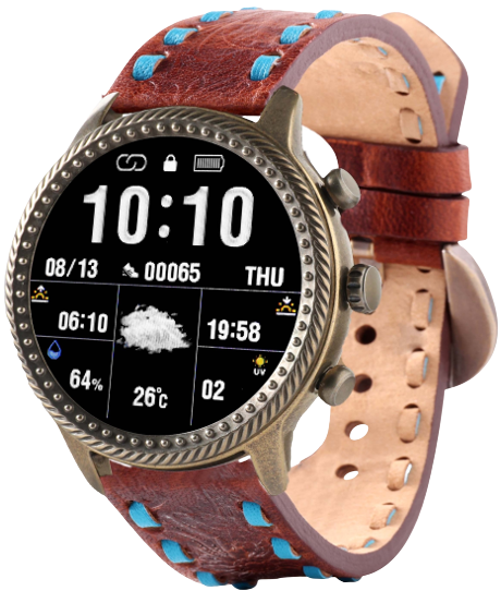 Wrangler Smartwatch With Tan Color Strap Close Up