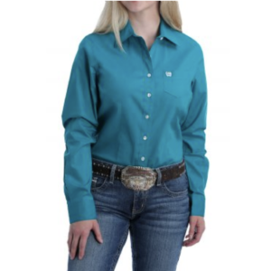Cinch ladies solid teal blue solid button down western rodeo shirt