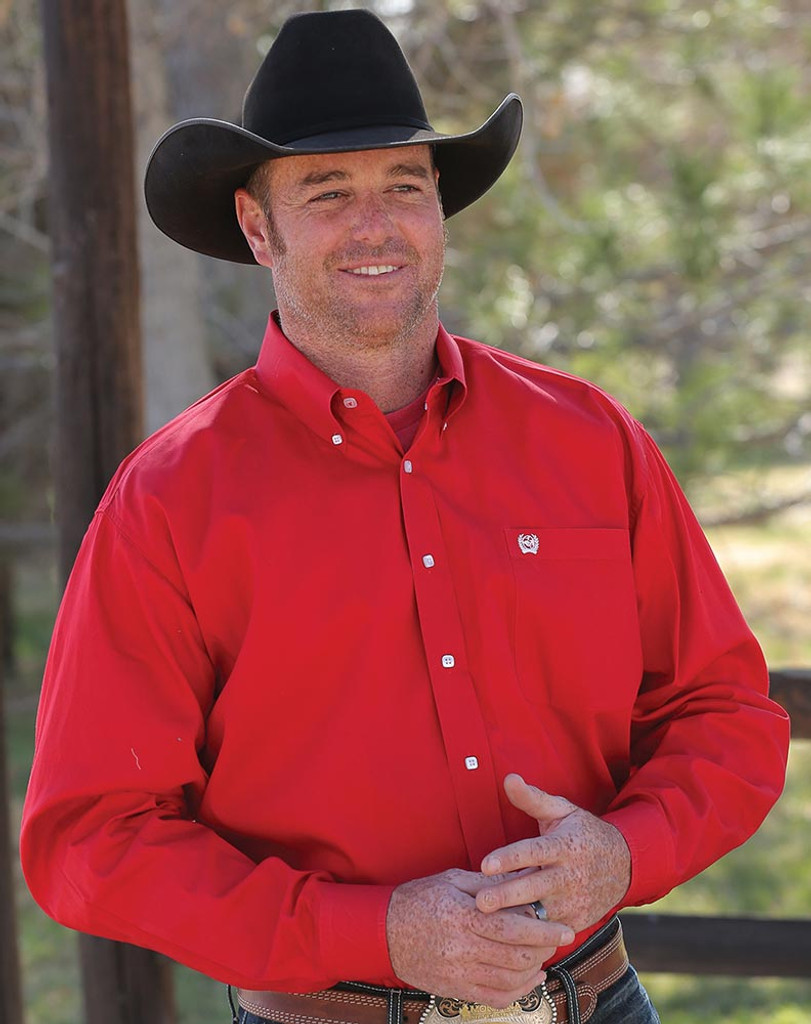 cinch red mens solid button down western rodeo dress shirt