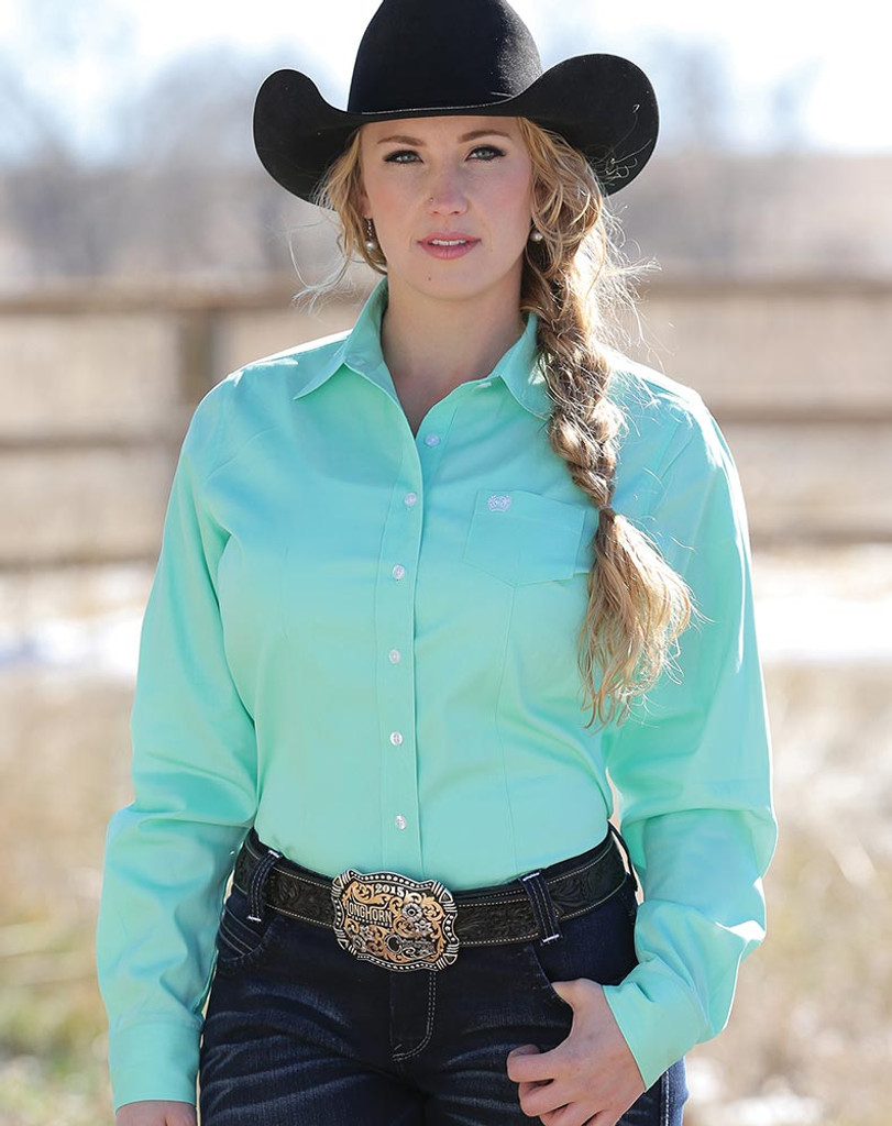 cinch ladies solid mint green button down rodeo western shirt