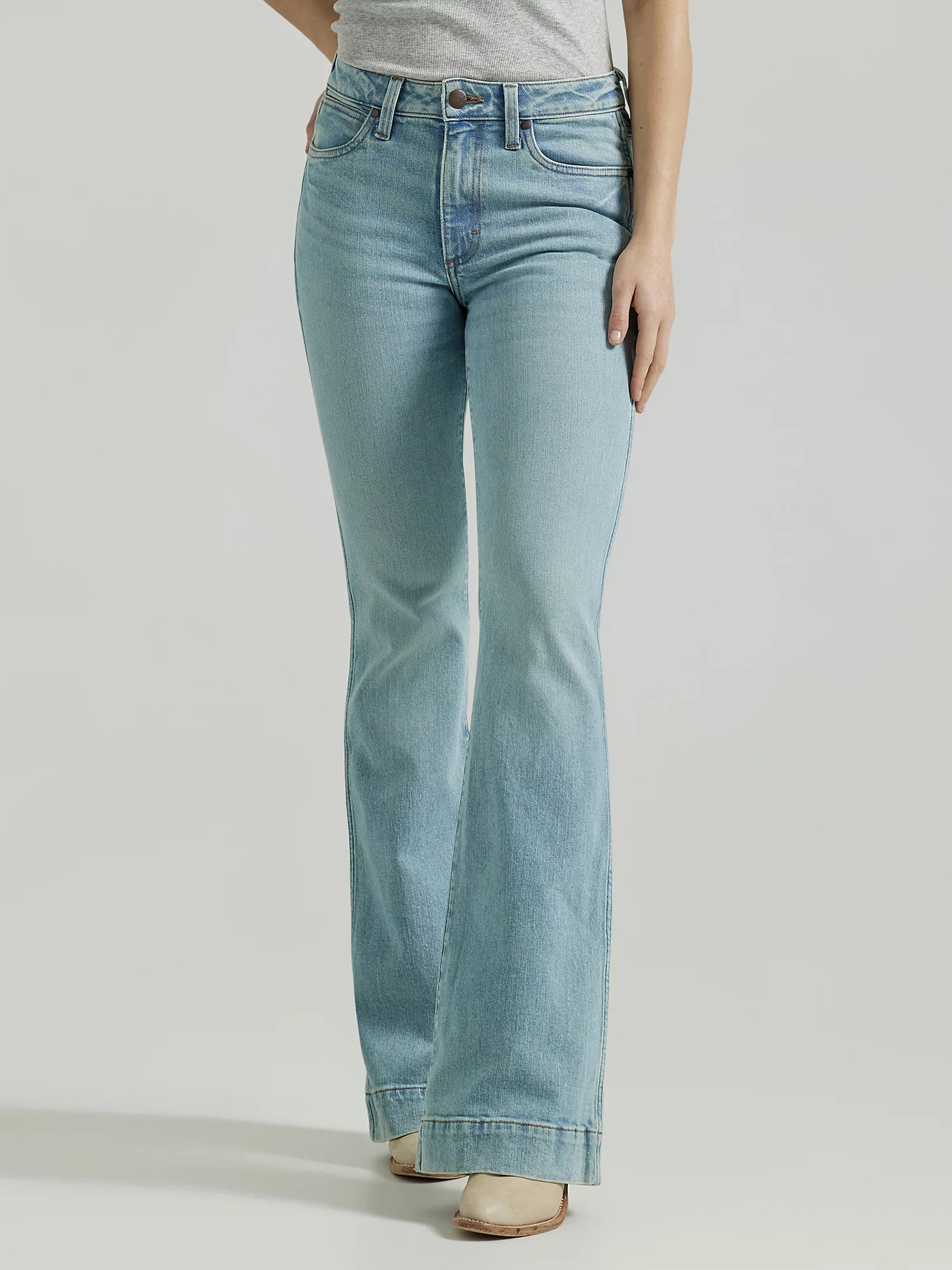 HIGH RISE LIGHT WASH TROUSER JEANS