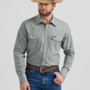 MEN'S COWBOY CUT WORK CHAMBRAY LONG SLEEVE WESTERN SNAP SHIRT