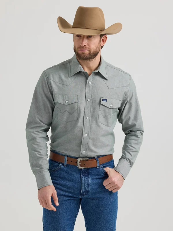 MEN'S COWBOY CUT WORK CHAMBRAY LONG SLEEVE WESTERN SNAP SHIRT