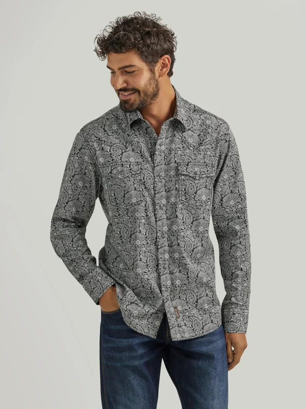 MEN'S WRANGLER® RETRO® PREMIUM LONG SLEEVE WESTERN SNAP PRINTED SHIRT