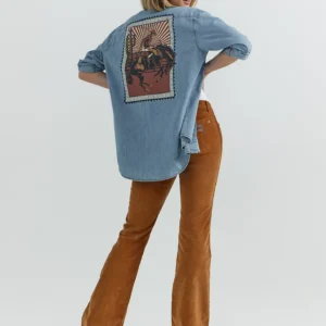 WOMEN'S RODEO POSTER DENIM WESTERN SNAP SHIRT