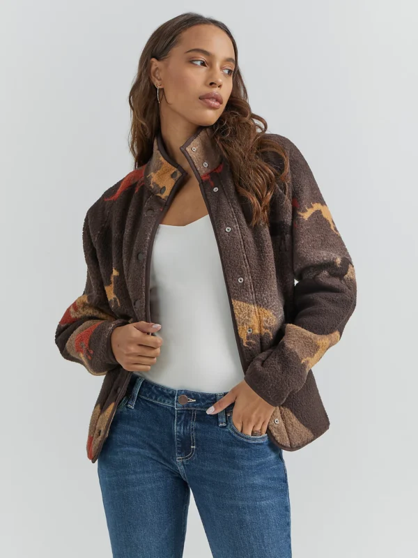 WOMEN'S WRANGLER RETRO® PRINTED SHERPA SNAP JACKET