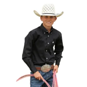 Cinch Children's Black Solid Long Sleeve Button Up Shirt