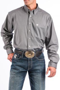 MEN'S SOLID GRAY BUTTON-DOWN WESTERN SHIRT