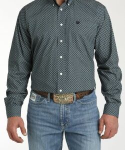 MEN'S GEOMETRIC PRINT BUTTON-DOWN WESTERN SHIRT