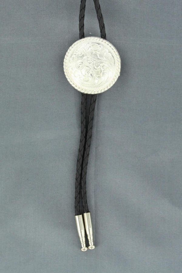 DOUBLE S ROUND FLORAL CONCHO BOLO TIE