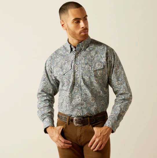 Rocky Khaki Paisley Print Classic Fit Snap Long Sleeve Western Shirt