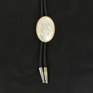 Double S Engraved Silver Concho Bolo Tie