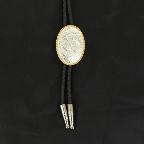 Double S Engraved Silver Concho Bolo Tie