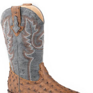 Roper Kid's Faux Ostrich Vamp Wide Square Toe Western Boot