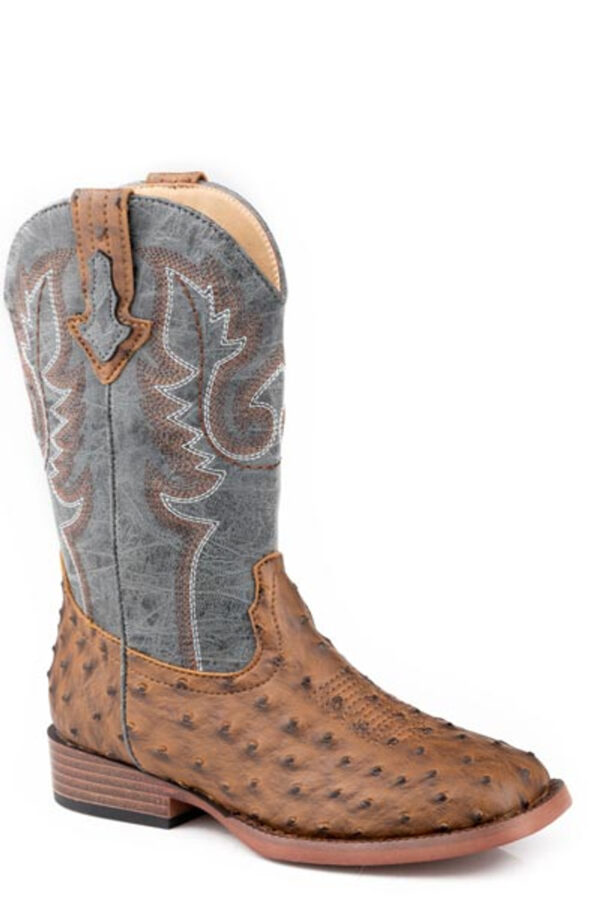 Roper Kid's Faux Ostrich Vamp Wide Square Toe Western Boot