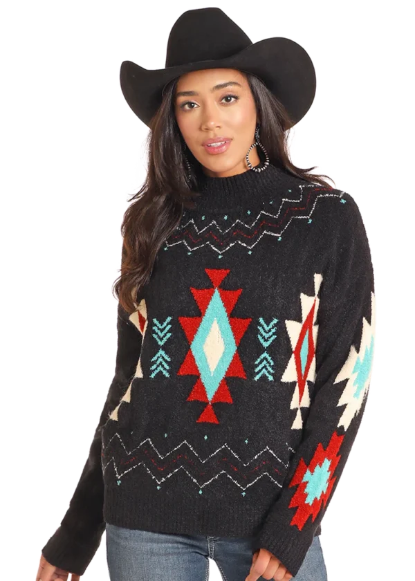 Southwestern Mock Neck Sweater