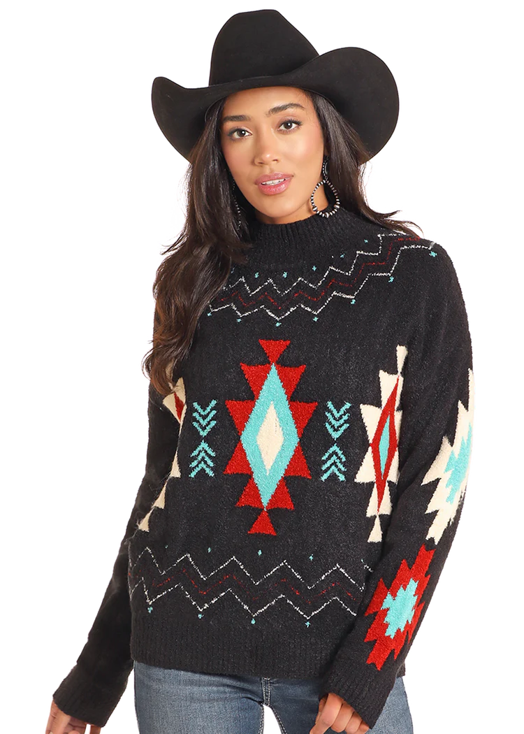 Southwestern Mock Neck Sweater