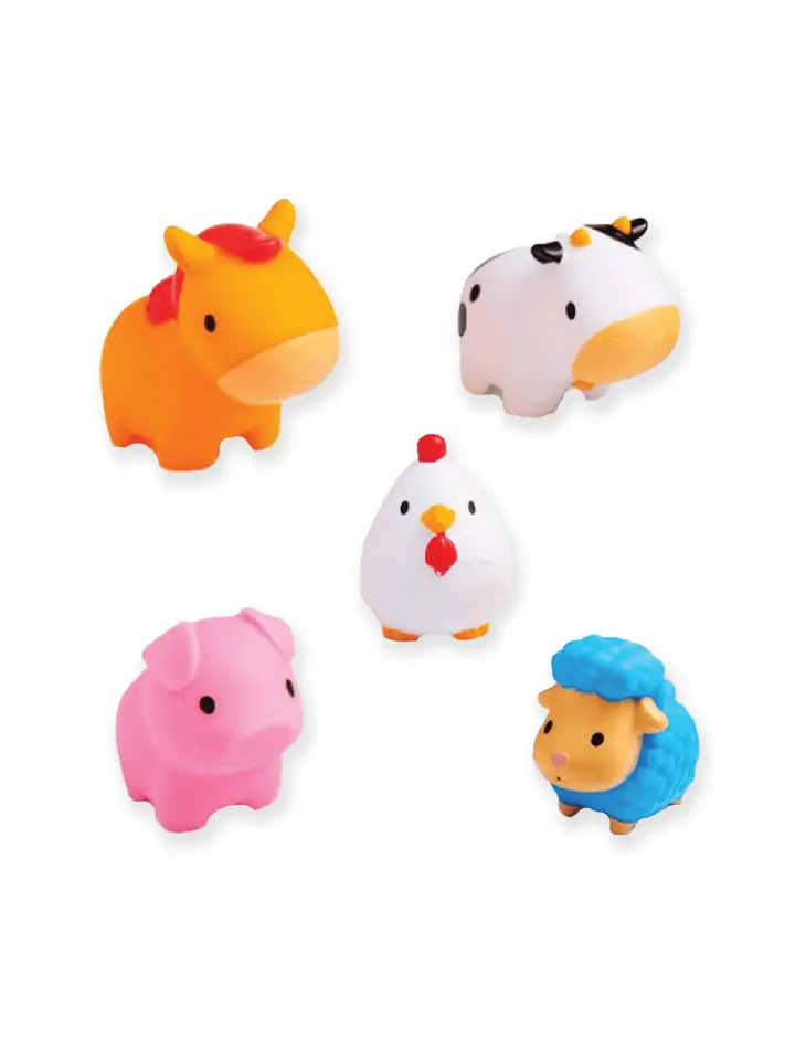 5 Pack Bath Toys 6m+ Includes Cow, Sheep, Horse, Rooster, Pig