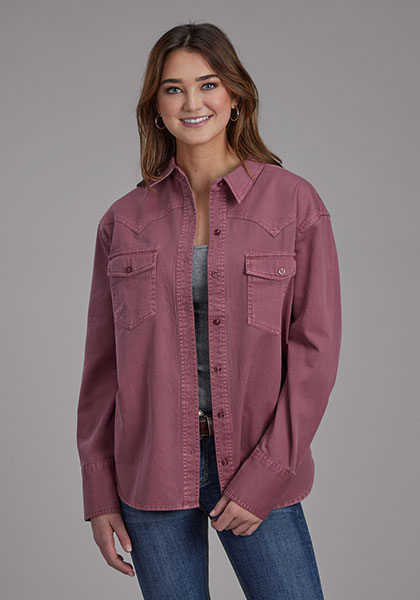 Women's Oversized Cotton Twill Western Shirt Jacket- 03-098-0592-6134