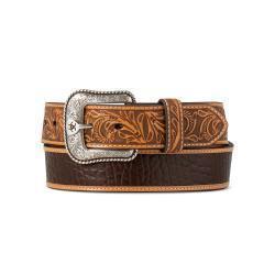 Ariat Mens Belt 1 1/2" Crocodile Inlay Embossed Tabs Brown- A1042902