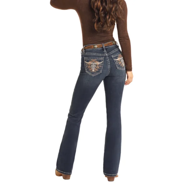 Panhandle Ladies Steer Head Mid Rise Vintage Bootcut Jeans