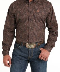 Men's Paisley Print Button-Down Western Shirt- MTW1105819